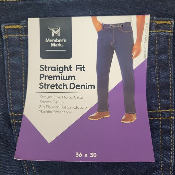 Members Mark Straight Fit Premium Stretch Denim 36 x 30 Blue - Picture 7 of 7